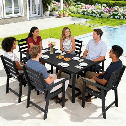 FUNBERRY Outdoor Dining Table, HDPE 6-Person Patio Table with Umbrella Hole - Image 6