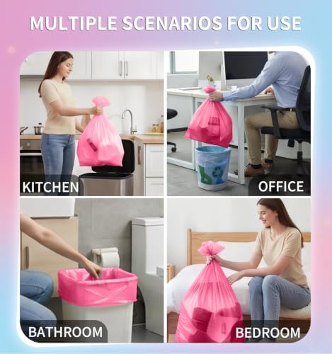 Small 3 Gallon Trash Bags Unscented, 0.78 Mil, Pink, 150 Count - Image 5