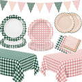 102 PCS Camp Bachelorette Decorations - Scalloped Gingham Plates, Napkins, Banner, Gingham Tablecloths for Baby Shower, Wedding, Birthday, Serves 25 by LINHAXM