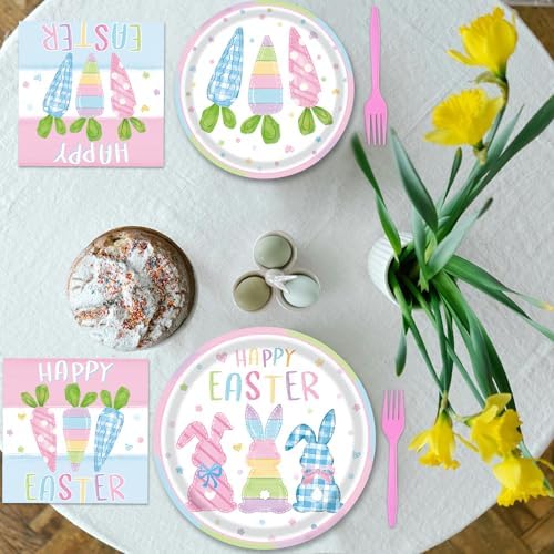 96 Pieces Happy Easter Party Tableware Set – Bunny & Carrot Pastel Design Disposable Plates, Napkins, and Pink Forks for Egg Hunt, Spring Classroom Event, or Holiday Celebration - Image 4