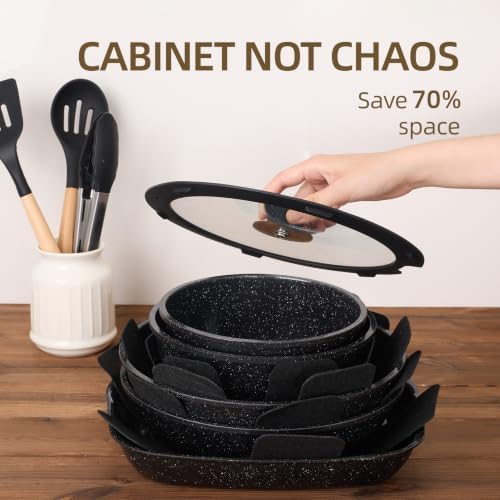 BECIGAR 24pcs Ceramic Pots and Pans Set, Nonstick Detachable Handle Cookware, Induction Kitchen Cooking Set with Removable Handle,include Frying Pans & Saucepans Oven Safe (Black) - Image 6