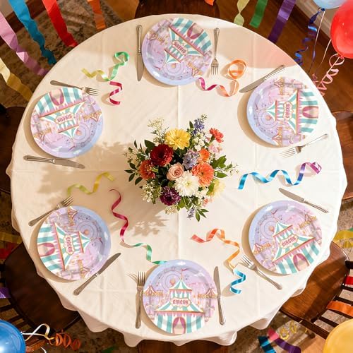 50Pcs Pink Pastel Circus Heavy Duty Party Paper Plates 9 Inch - Image 5