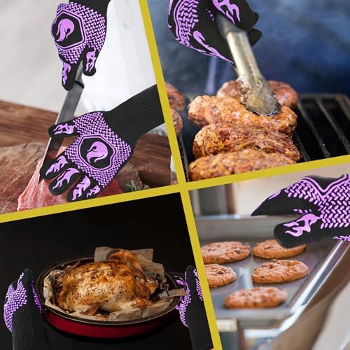 BBQ Gloves 1472F Heat Resistant Non-Slip Silicone (Purple) - Image 5