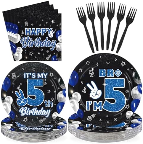 96 Pcs Bro Im 5th Birthday Decorations for Boys, Serves 24 by Greencian