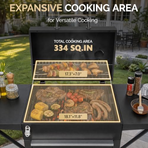 ROVSUN Charcoal Grill with 2 Side Tables, Thermometer and Chimney, Movable Smoker Grill for BBQ, Outdoor Cooking, Camping, Patio Parties - Image 2