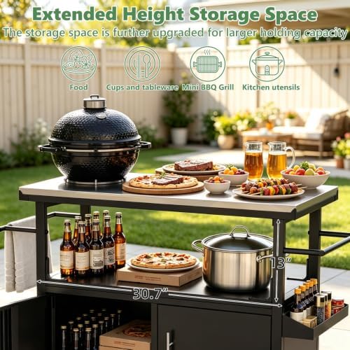 Outdoor Grill Cart with Storage, Weatherproof Metal Grill Table - Image 4