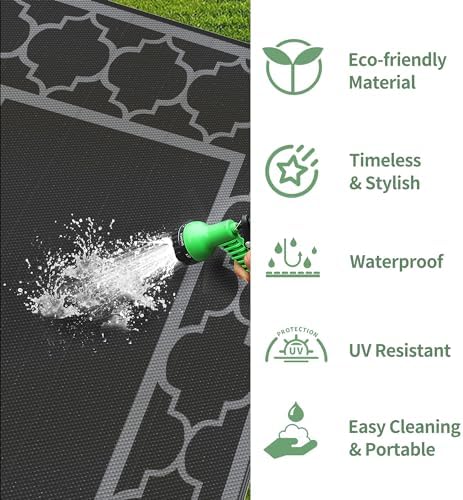 GENIMO Outdoor Rug, Waterproof Plastic Rugs 10'x14' for Camping Blue Gray - Image 6