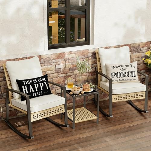 JOJOGOGO Welcome to Our Porch Outdoor Lumbar Pillow Covers Waterproof 12x20 Set of 2, Decorative Outdoor Lumbar Pillows 12 x 20, Front Porch Decor Patio Furniture Pillows (This is Our Happy Place) - Image 5
