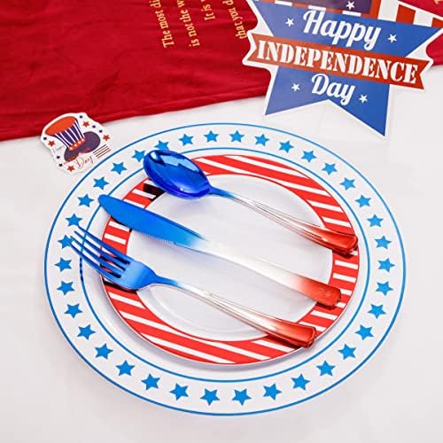 LIYH 180 Pcs 4th of July Plates - Red White and Blue Plastic Silverware & Patriotic Party Supplies Include Dinner & Dessert Platos, Forks, Knives, Spoons, Cups 4th of July Decorations - Image 3