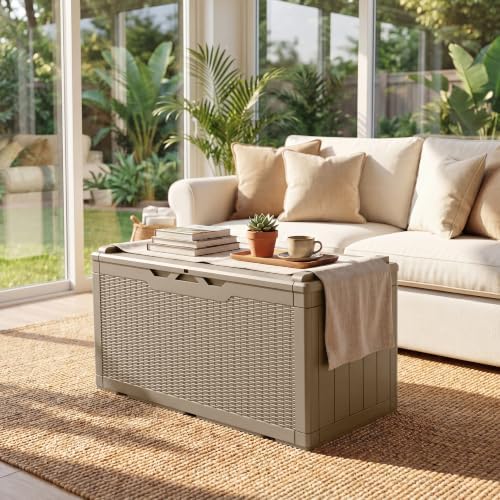 JUMMICO 100 Gallon with Cushion Deck Box, Waterproof Outdoor Storage Box - Image 2