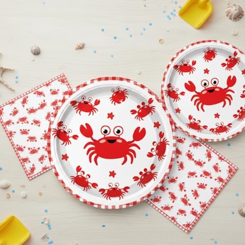 40pcs Crab Birthday Party Decorations Crab Plates and Napkins for Baby Shower Picnic BBQ Crabs Seafood Boil Birthday Party Supplies, Suitable for 20 Guests - Image 5