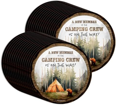 Birthday Galore New Member of Camping Crew Baby Shower - 32 Piece Disposable Party Supplies - Camping Baby Shower Decorations - Round Party Plates - Large 9" Paper Plates In Bulk - Image 5