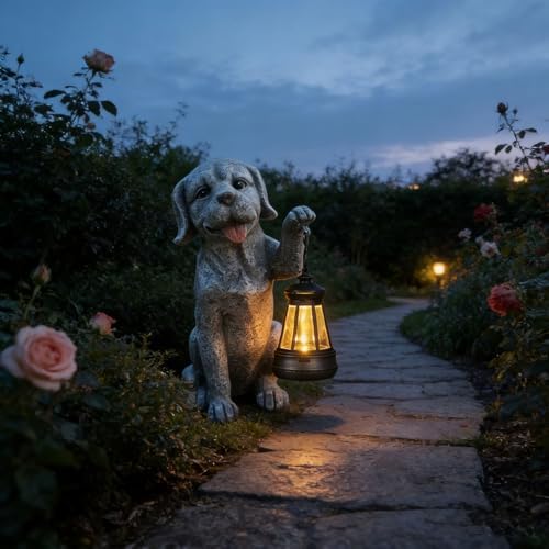 Dog Statue Garden with Solar Lantern - Ideal Gifts for Outdoor Patio, Figurine for Dogs – Gift for Mom, Grandma, Dog Lovers,Birthdays Housewarming Present - Image 6