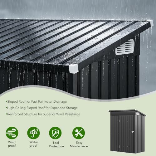 MXV 5x3 FT Outdoor Metal Storage Shed, Lockable Galvanized Steel Tool House with Sloped Roof, Waterproof Shed for Backyard, Garden, Patio, Black - Image 5