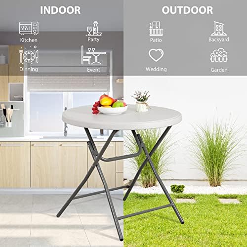 SUPER DEAL 32in Cocktail Table, Indoor Outdoor Portable High Top Table, Plastic Round Bar Height Folding Table for Party Wedding Event, White - Image 6