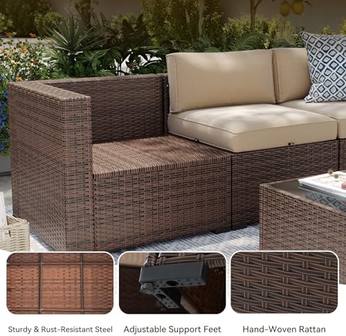 Aoxun Patio Furniture Sets, 15-Piece Outdoor Patio Furniture with 44'' Propane Gas Firepit Table, Wicker Outdoor Conversation Set Sectional Sofa for Backyard, Poolside, Garden - Image 6
