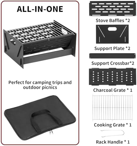 Charcoal Grill Portable Folding with Carry Bag,BBQ Camping Grill Fire Pit - Image 7