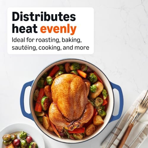 Amazon Basics Enameled Cast Iron Dutch Oven Pot With Lid, 7.3-Quart, Round, Dual Handles, Heavy-Duty, Oven Safe for Stews, Roasting & Baking, Navy - Image 3