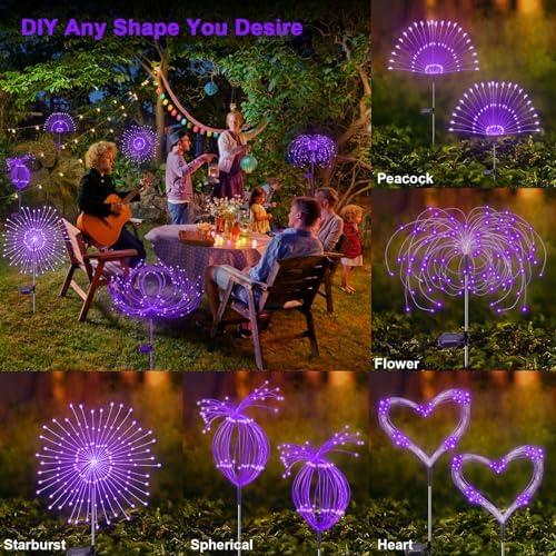 Solar Garden Lights Outdoor, 2 Pack 120 LED Twinkling Firework Lights Decorative with 2 Modes, Outdoor Waterproof Solar Starburst Light for Outside Yard Pathway Garden Decor, Purple - Image 4