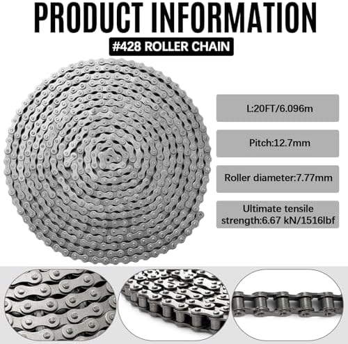 Tandefio #41 20 ft Roller Chain for Gate Openers with 2 Connecting Links and Cable Garage Door Opener Chain for Automatic Sliding Gate Extension Replacement Garage Hanger Door Karts - Image 2