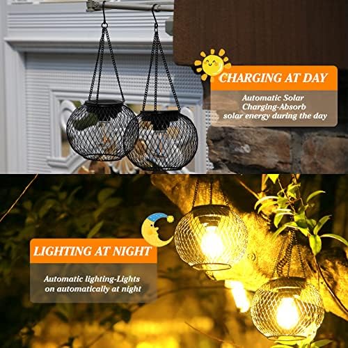 Solar Lantern Outdoor Waterproof,Hanging Solar Lights,4 Pack,Black - Image 3