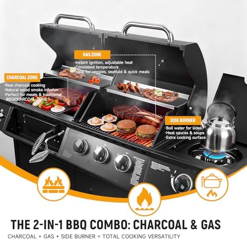 Redlife Gas & Charcoal Combo Grill with Side Burner - Image 3
