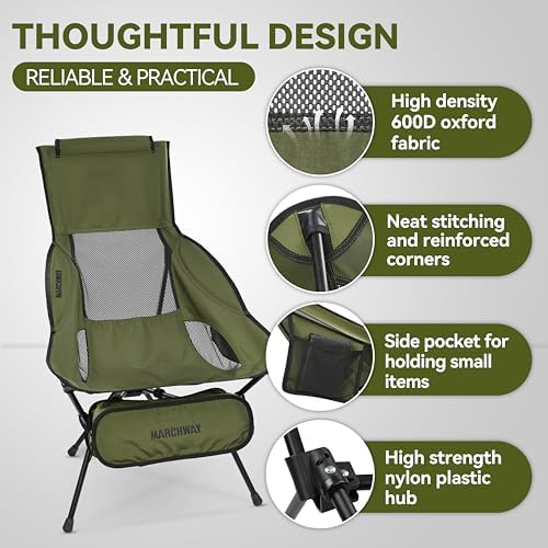 MARCHWAY Lightweight High Back Folding Camping Chair with Head Support - Image 5