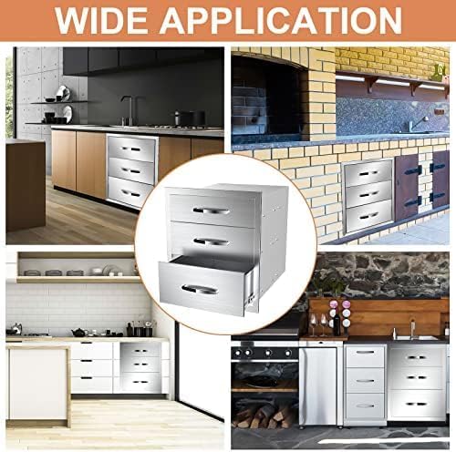Outdoor Kitchen Drawers Stainless Steel 3-Drawer BBQ Drawer Enclosed Built-in Drawer Flush Mount For Outdoor Kitchens & BBQ Islands,18Wx23Dx24H - Image 6