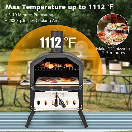 COSTWAY Outdoor Pizza Oven, Wood Fire Stone with Peel, Waterproof Cover - Image 6