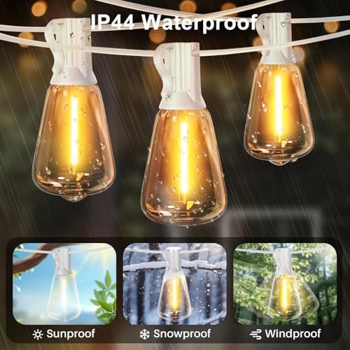 LAMPHOME 2-Pack 26FT Outdoor Patio Lights, 2700K Warm White String Lights，12+1 LED Waterproof Shatterproof Edison Bulbs, Dimmable with Timer for Garden Backyard Yard Hanging Lighting - Image 2