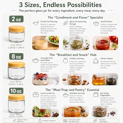 EONJOE 10 oz Small Glass Containers with Lids, Food Storage Jars, 6pk - Image 4