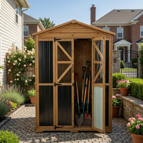 Gowoodhut Large Outdoor Storage Cabinet Tool Shed with 6 Adjustable Shelves - Image 2