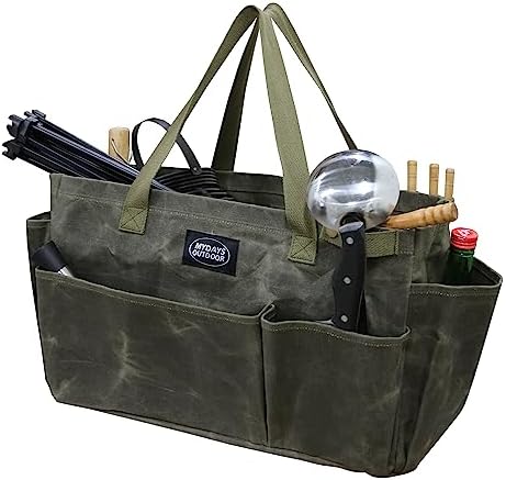 Portable Garden Camping Tool Storage Bag,Waxed Canvas Firewood Carrier Tote bag,Collapsible Sturdy Garden Basket Great for Women, Gardener, Electrician, Repairer(Army Green) - Image 3