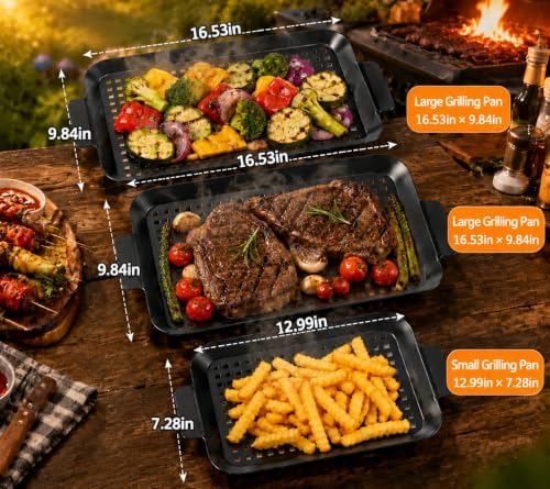 3PCS Grill pan: Grill Topper for Outdoor Grill - Non-stick enamel coating grill topper suitable for camping, picnic, party - Image 2