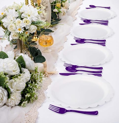 HEIPINIUYE 75 Pack Purple Plastic Cutlery Heavy Duty Purple Plastic Knives Forks and Spoons Disposable Silverware Set for 25 Guest Camping Birthday Baby Shower Party Cutlery Set - Image 6