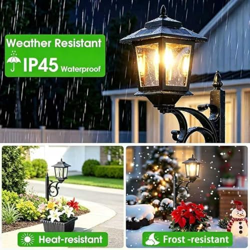 2 Pack 2-in-1 Outdoor Flower Pots, Solar Post Lamps Waterproof, Solar Lamp Post Lights, Wall Mount or Freestanding, Outdoor Decorative Lamp for Garden, Patio, Front Porch, Back Door, Warm White - Image 3