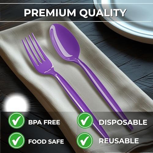 Purple Plastic Spoons (24 Pieces) - Colored Durable Disposable Flatware Packs for Halloween, Catering Events Utensils, Banquets, Occasions or Holiday, Themed Birthday Party Supplies, Blue Orchards - Image 5