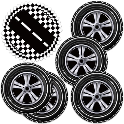 40pcs Race Car Party Supplies,include 20pcs Dessert Plate,20pcs Napkin,Racing Car Race Track Birthday Plate Napkin Disposable Tableware Set,Used for Racing Sports Party Decoration by Egami