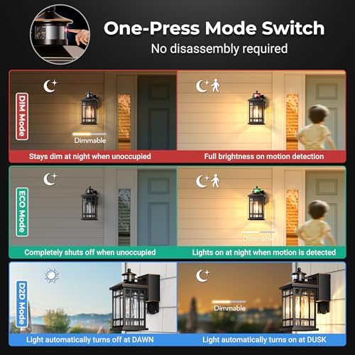 Motion Sensor Outdoor Lights Wall Mount with GFCI Outlet, Dusk to Dawn Exterior Light Fixture, 100% Anti-Rust Aluminum Waterproof Outside Wall Lighting for House, Black 2-Pack, Non-Solar - Image 3