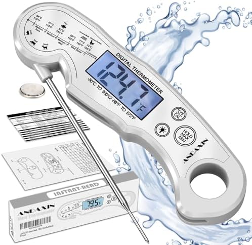 Meat Thermometer Digital - Fast Instant Read Food Thermometer for Cooking, Candy, Outside Grill, and Roast, Digital Food Thermometer with Backlight LCD & Calibration - Grey/Silver by ANDAXIN