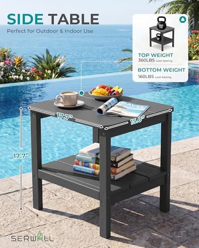 SERWALL Double Layer Adirondack Side Table with Umbrella Hole, HIPS Outdoor Side Table Rectangular End Tables for Patio, Poolside, Garden, Gray - Image 5