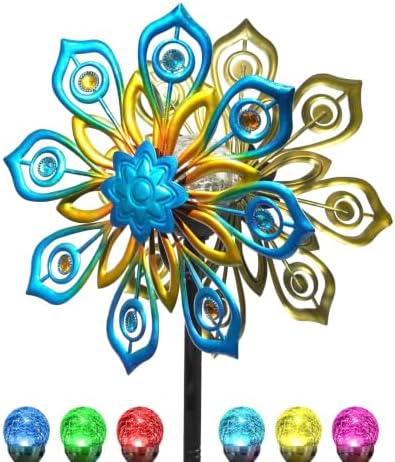 63" Solar Wind Spinners Outdoor, 13" Metal Kinetic Garden Art Decor by VUFOZ