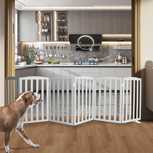 Freestanding Dog Gate Indoor,Doggie Gate Foldable Pet Gates for Doorways,Stairs or Hallways, Wooden Grey Pet Gate for the House, Pet Fence with Support Feet Included,32 "Height-6 Panels - Image 2