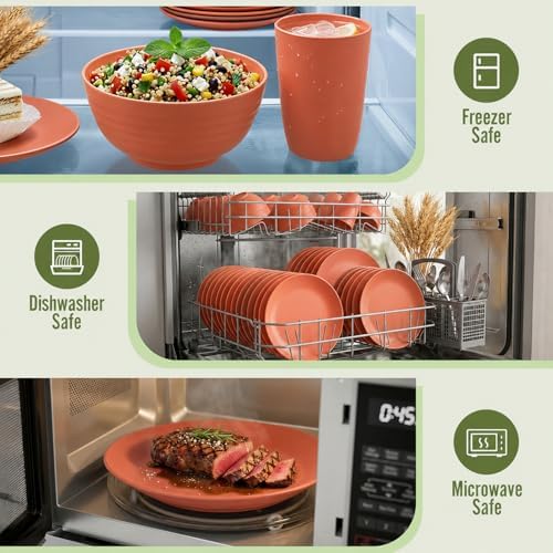 Wheat Straw Dinnerware Sets for 8, 40 Piece Unbreakable Dinnerware Set, Plates and Bowls Sets, Kitchen Plates and Bowls Set, Lightweight Dish Set for Home, Camping, and Everyday Use- Orange - Image 6