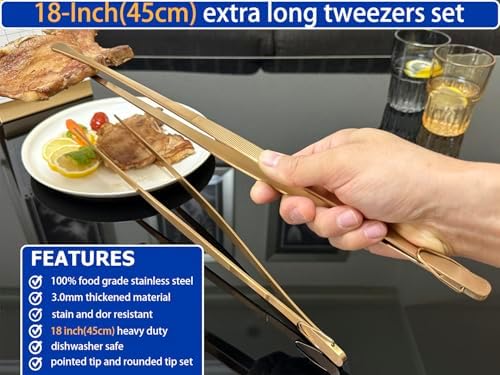 JETKONG 2 Pcs 18 Inch (45cm) Stainless Steel Grill Tongs Heavy Duty Giant Tweezer Tongs, Extra Large Tweezers Tools for Cooking, Grilling, BBQ and Turning Food (Rose Gold) - Image 3