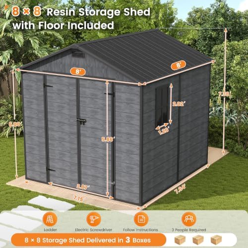 UDPATIO 8x8 FT Resin Storage Shed, Plastic Outdoor Sheds, Dark Grey - Image 2