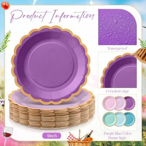 48 Pcs Mermaid Paper Plates 9 Inch Scalloped Pink Blue Purple - Image 4