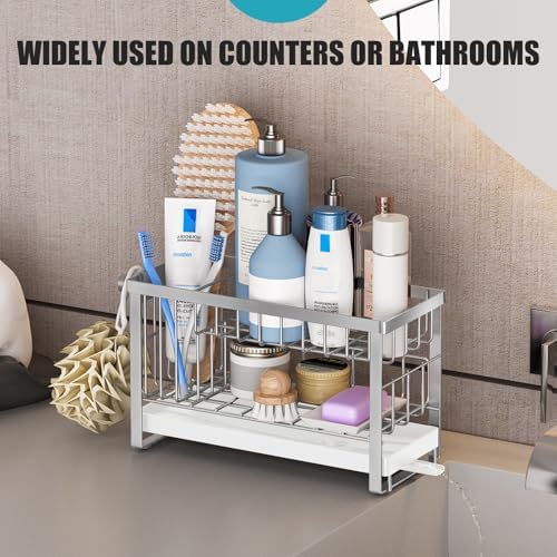 Sponge Holder for Kitchen Sink with Flexible Sink Caddy Smiley Face,2 Tier Kitchen Sink Organizer Countertop and Storage Essentials,Soap Dispenser Organize,Home Decor Accessories-Silver - Image 7