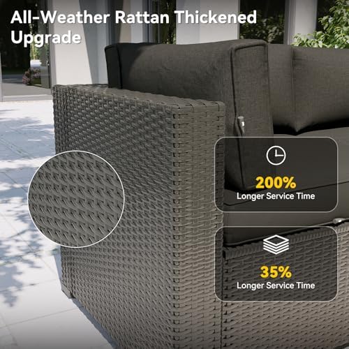 Aoxun Patio Furniture Set with Umbrella, 8 Piece Outdoor Sectional Sofas, Wicker Rattan Outdoor Furniture with Thickened Cushion for Backyard, Garden Black - Image 6