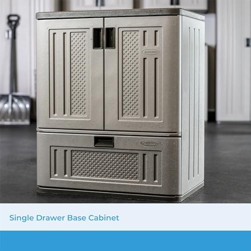 Suncast Base Storage Cabinet, Lockable Single-Drawer Organizer, Platinum - Image 3